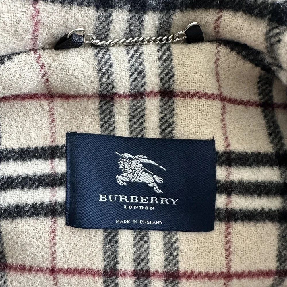 Vintage Burberry London Duffle Coat UK 10 Black Wool Hooded Toggle Nova Check 99 - Picture 8 of 16